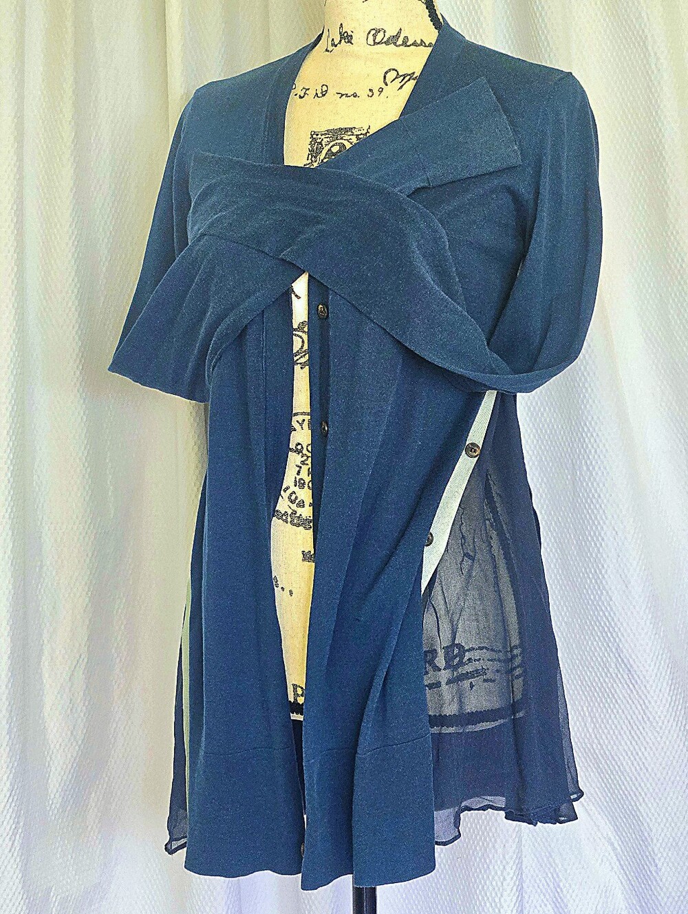 Vera Wang Main Line Cotton Silk Cardigan, Chiffon Peekaboo Button-up Side Panels